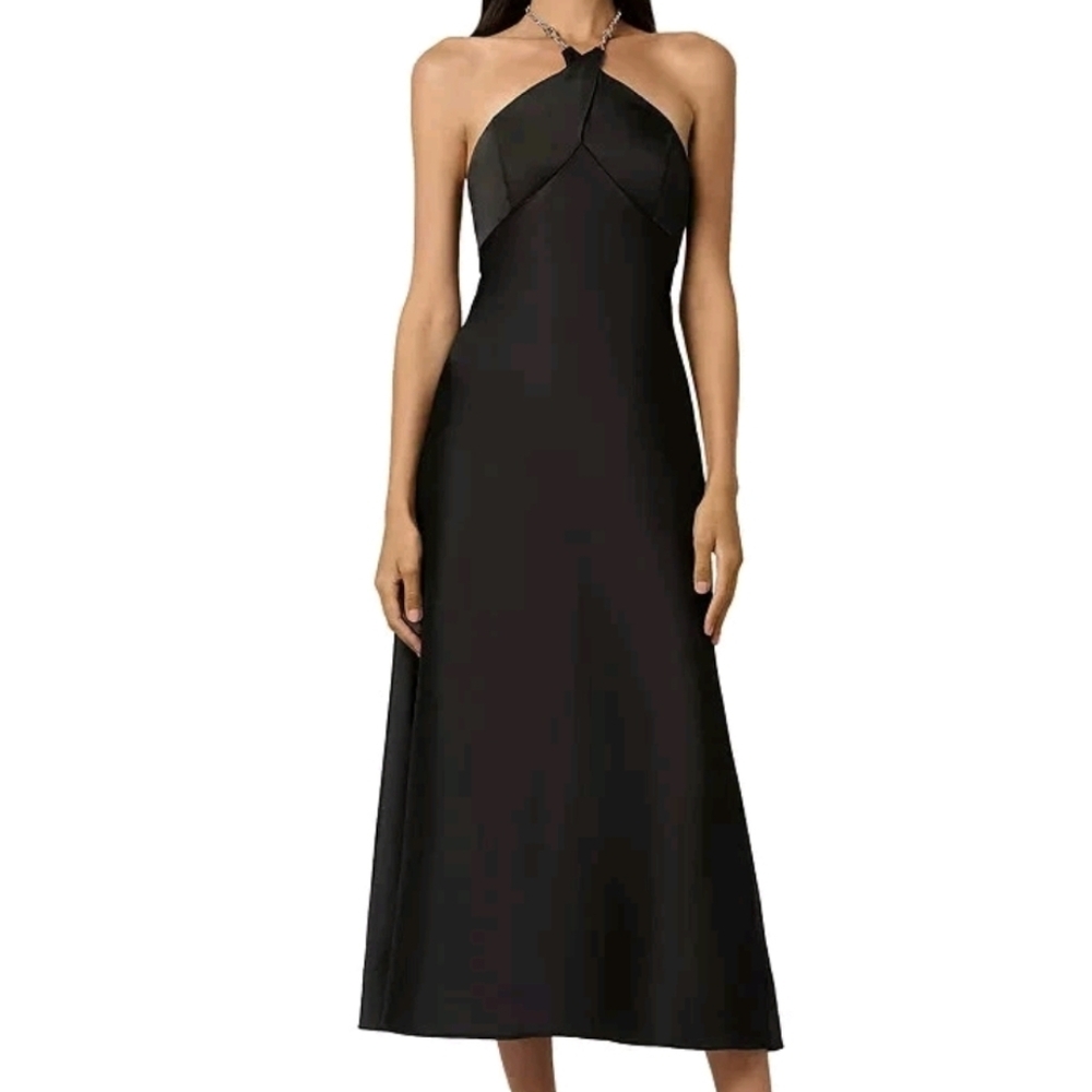 Liv Foster x Revolve Quinn Chain Halter Neck Dress Green Back Zip 6 NWT